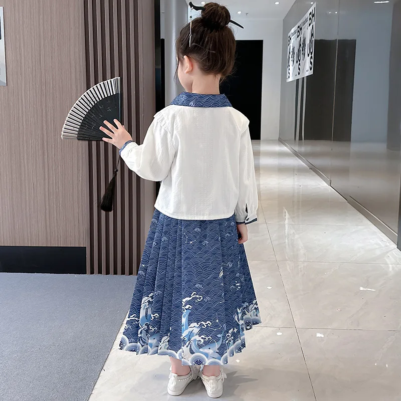 

Horse Face Skirt Girls' Hanfu Set 2023 New Improved Half Children's Ming Dynasty Women's Ancient Clothing Long Sleeved Spring