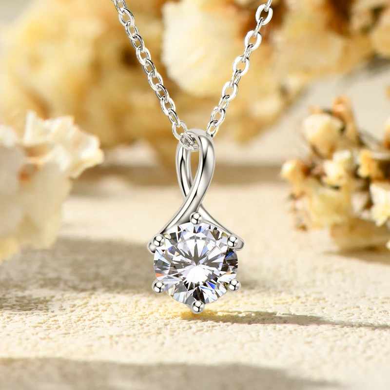 IOGOU Infinity Pendant 6.5MM D1.0CT Moissanite Diamond Necklace for Women Girls Silver Original 925 Silver New 2024 Fine Jewelry