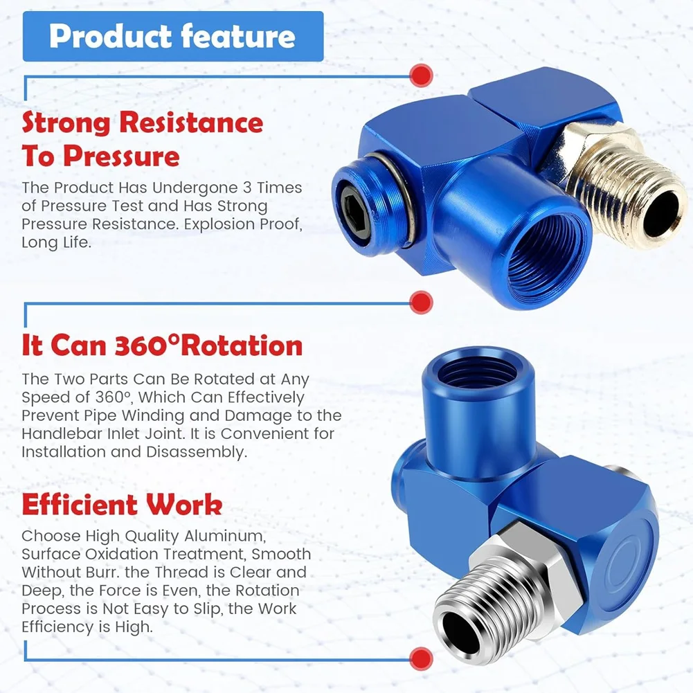 Conector da mangueira de ar ABMR-4Pcs, encaixe giratório de alumínio da mangueira de ar de 360 graus 1/4 Polegada encaixes de ar giratórios industriais 150psi