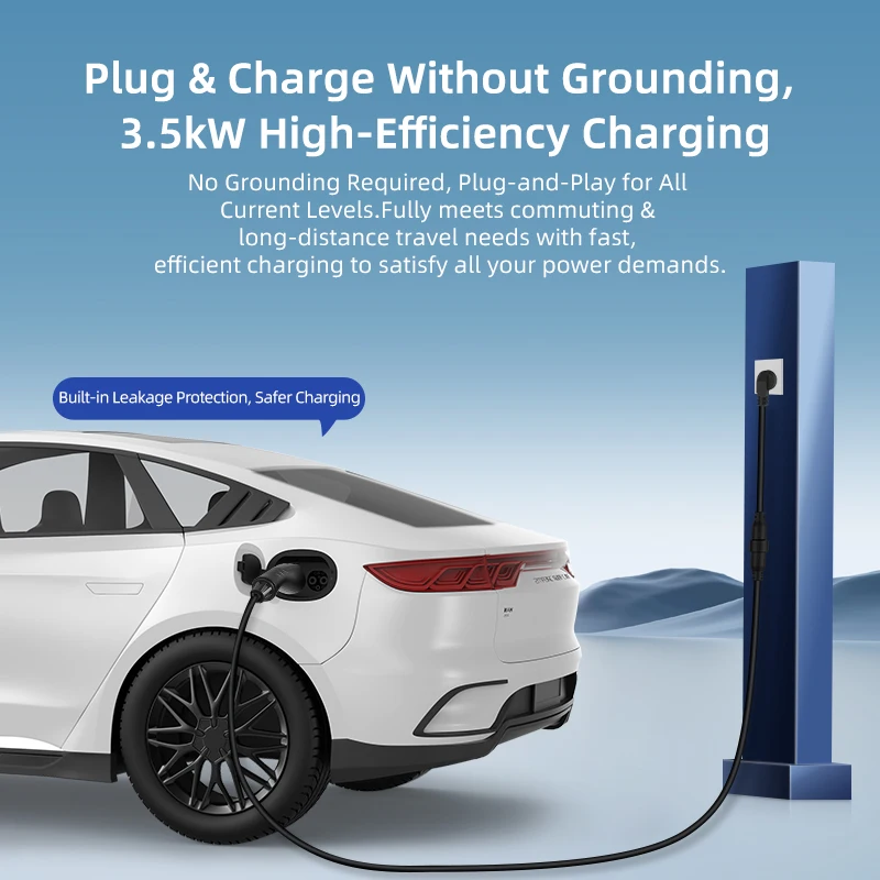 Charge and Discharge 2-in-1 V2L EU Socket with 3m-10m Cable Type1/Type2 GB/T Wallbox Adapter for Portable EV Charger