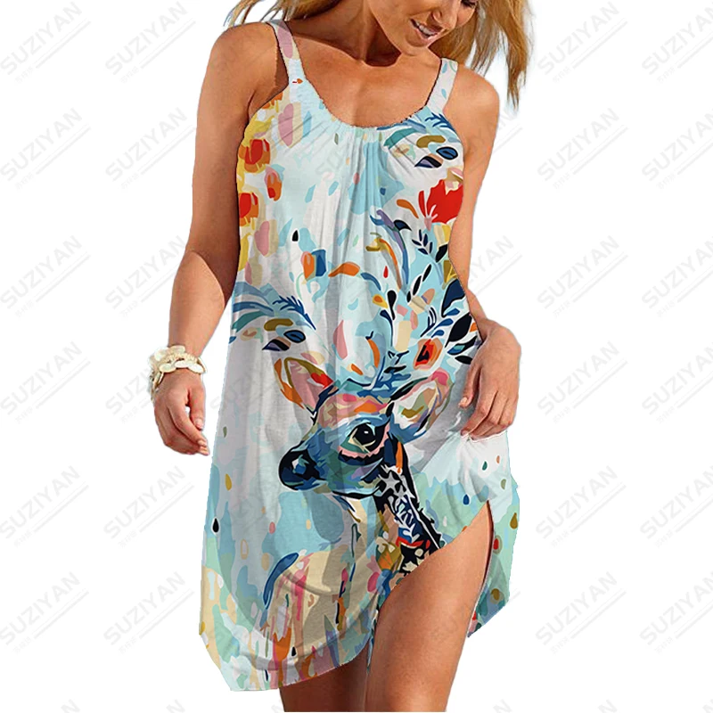 Summer Interesting Animal 3D Printed Pattern Dress High -quality Dress Sleeveless Suspender Dress Women's Loose Casual Dress