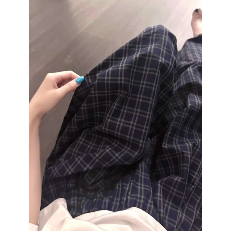 Women Sleep Pants Plaid Print Elastic Waist Long Wide Leg Casual Loungewear Home Wear Bottoms Autumn New Vintage Woman Pants