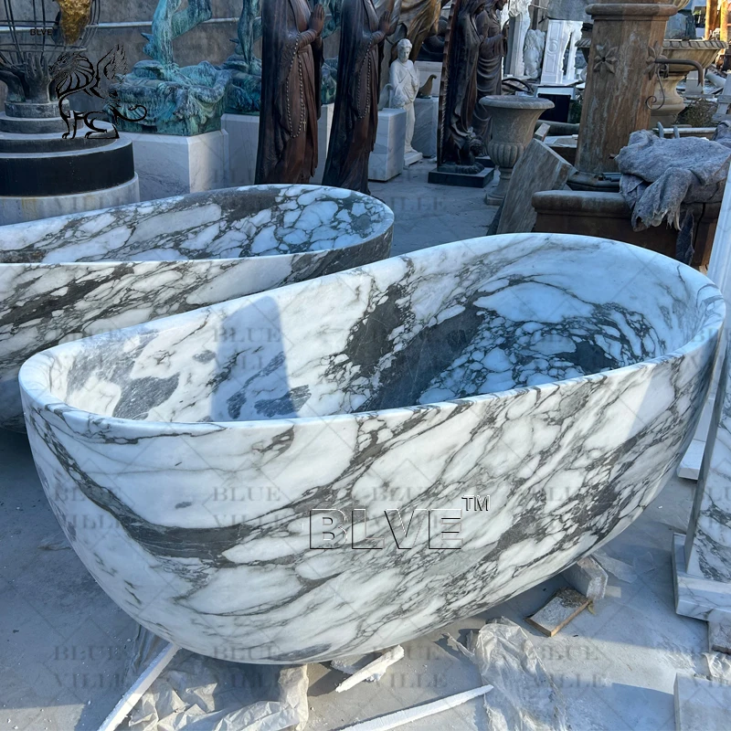 Indoor Modern Design Natural Stone Black Bathtub Solid Freestanding White Marble Bathtubs In Stock