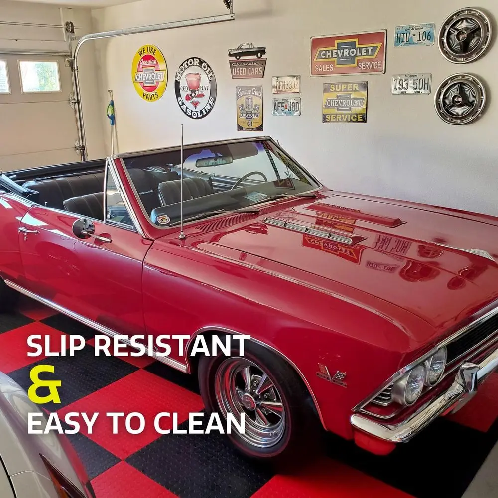 نمط العملات المعدنية، بلاط أرضيات جراج متشابك متين من كوبوليمر غير قابل للانزلاق (بيج، 48 عبوة من 12 × 12 بلاطًا) #3