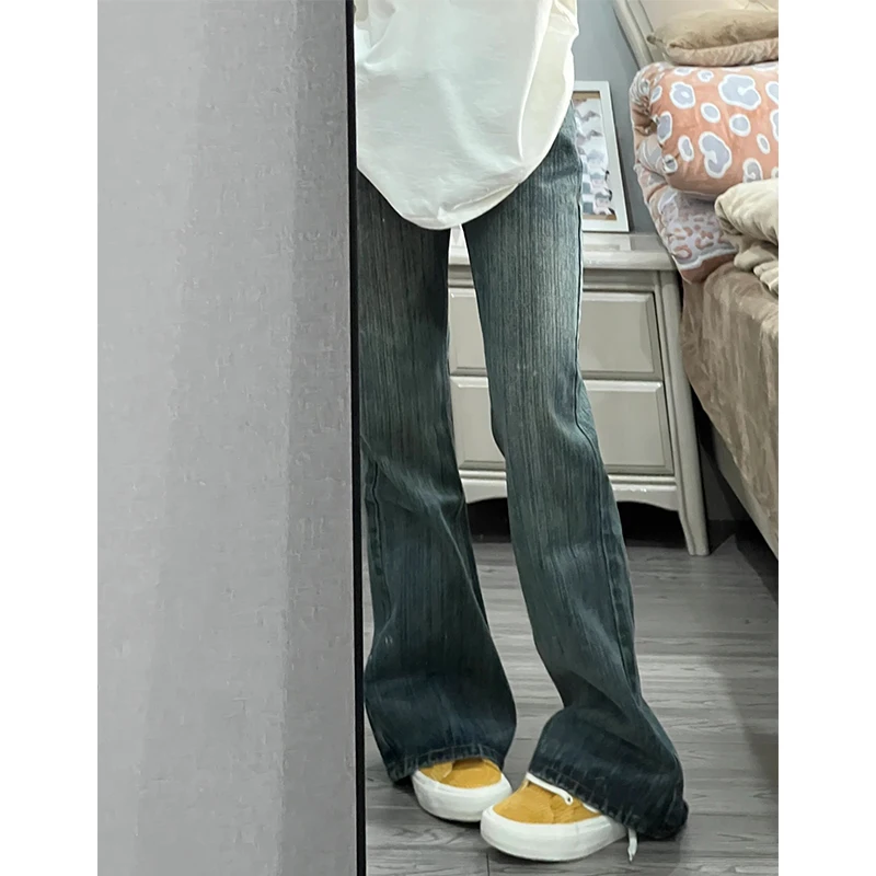 

Синие облегающие прямые джинсы, мужские ретро американские брюки с высокой талией и бамбуковым узлом, крутые прямые брюки-трубы High Street