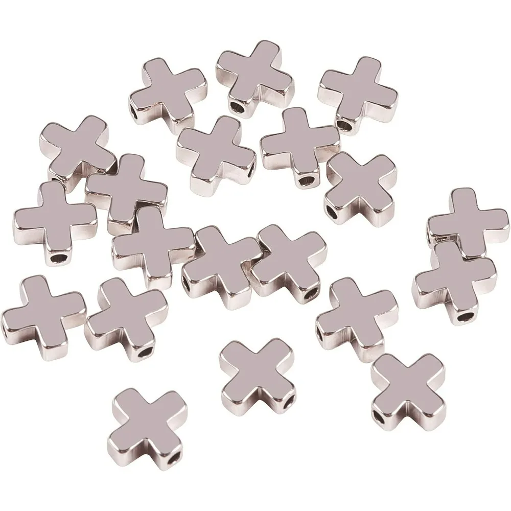 20 PCS Platinum Plated Cross Spacer Beads Metal Beads for DIY Jewelry Making Findings and Other Craft Work - 8x8x3mm