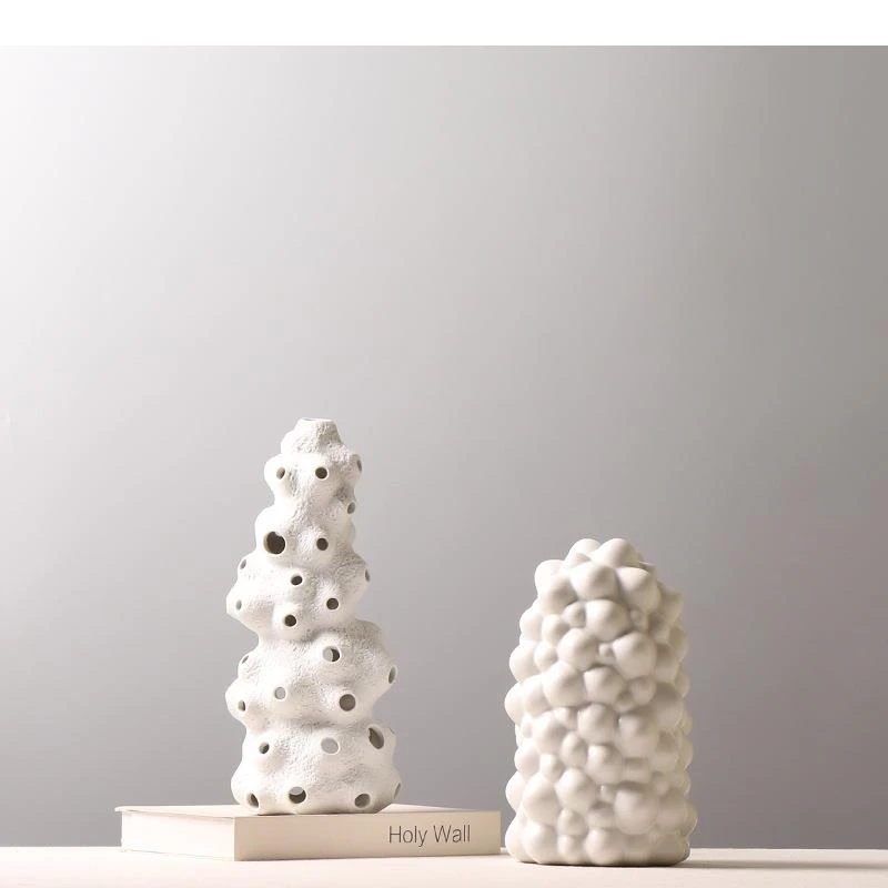 Wind Tunnel Ceramics Vases Artificial Flowers Flower Arrangement Desk Decoration White Coral Porcelain Vase Home Decor