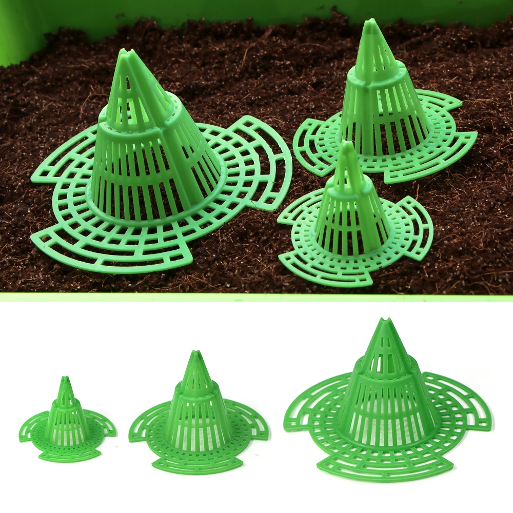 10pcs Green Plastic Leakproof Hole Mesh Cup Bottom Coniform Grid Mat Flower Pot Conical Bonsai Breathable Cup Prevent Soil Loss