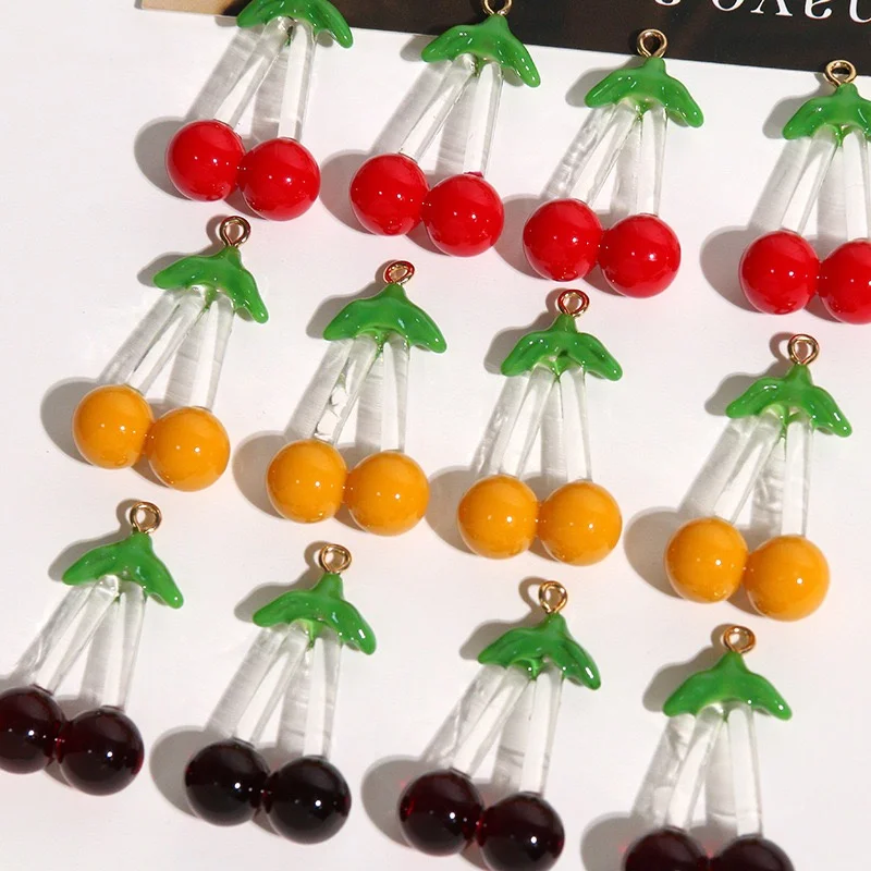 

Min order 20pcs/lot color print cartoon cherry shape resin dolls beads diy jewelry garment hair accessory
