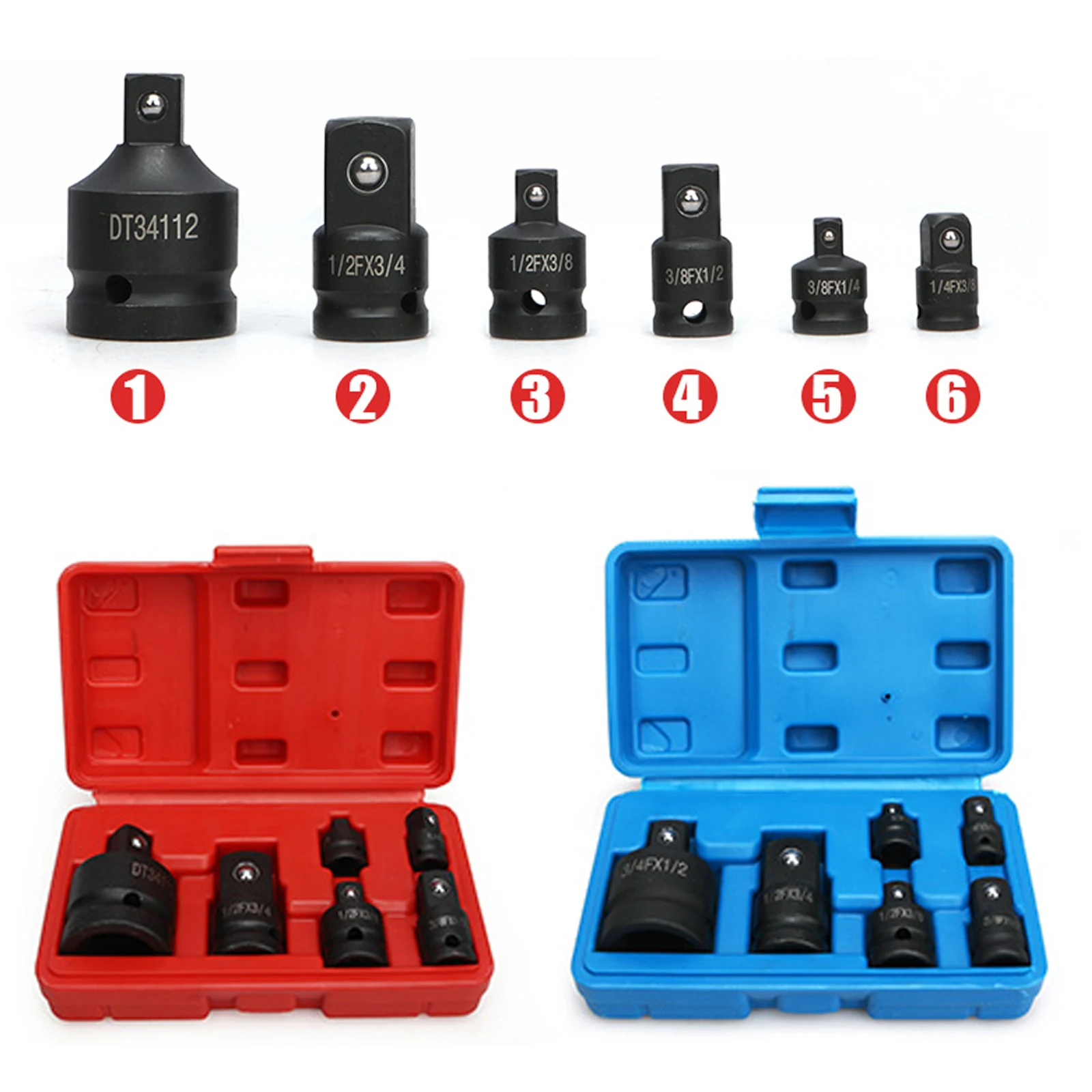 6-Piece Impact Socket Adapter Set, 1/4 3/8 1/2 3/4 Inch Female to Male, Pneumatic Electric Wrench Conversion Joint Tool