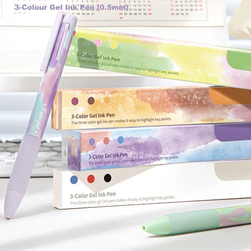 High Quality 3 Colors Ballpoint Pen 0.5mm Tip Quick Drying Gel Pen Press Using Writing Pens Studens