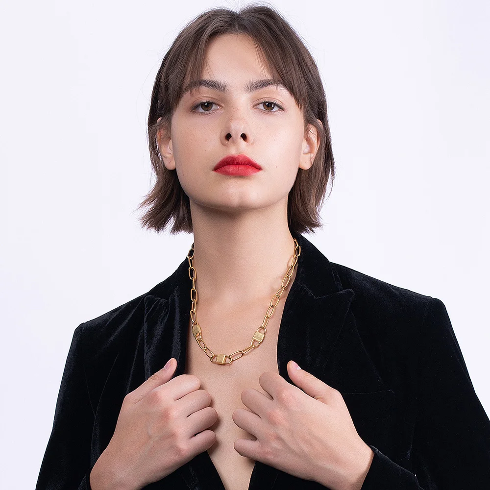 ENFASHION Vintage Lock Necklaces For Women Key Choker Necklace Gold Color Stainless Steel Fashion Jewelry Gift Collares P203172
