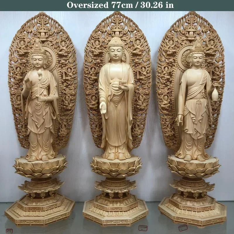 

Wood carving Oversized Guanyin, Tathagata Buddha Characters Statue Solid Wood Art Carving Home Living Room office Feng Shui Idol