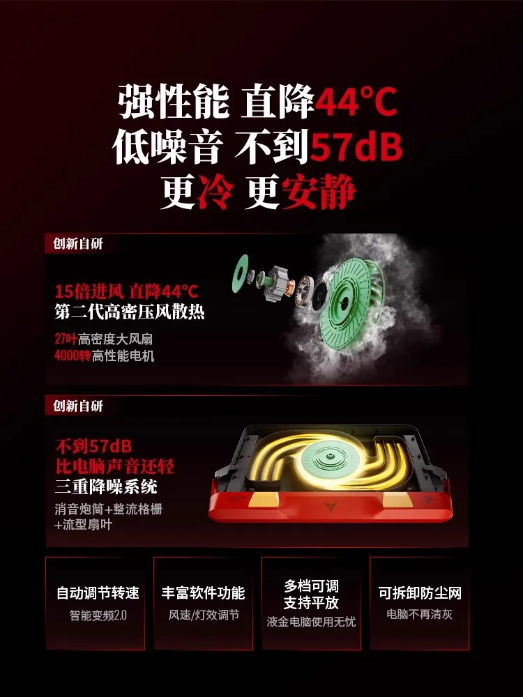 Notebook cooling base BS2Pro notebook cooler, silent noise reduction fan, gaming laptop specific cooling, dustproof, turbo compr