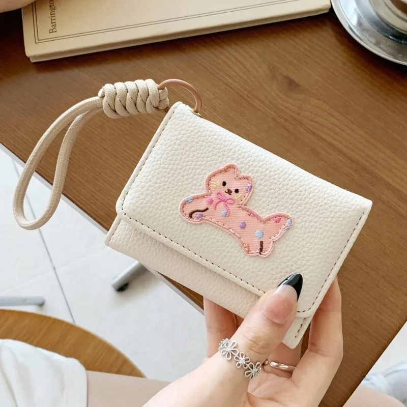 Cute cat lanyard wallet for women,simple ladies' coin purse,three-fold multi-slot card case,tarjeteros mujer,billeteras mujer