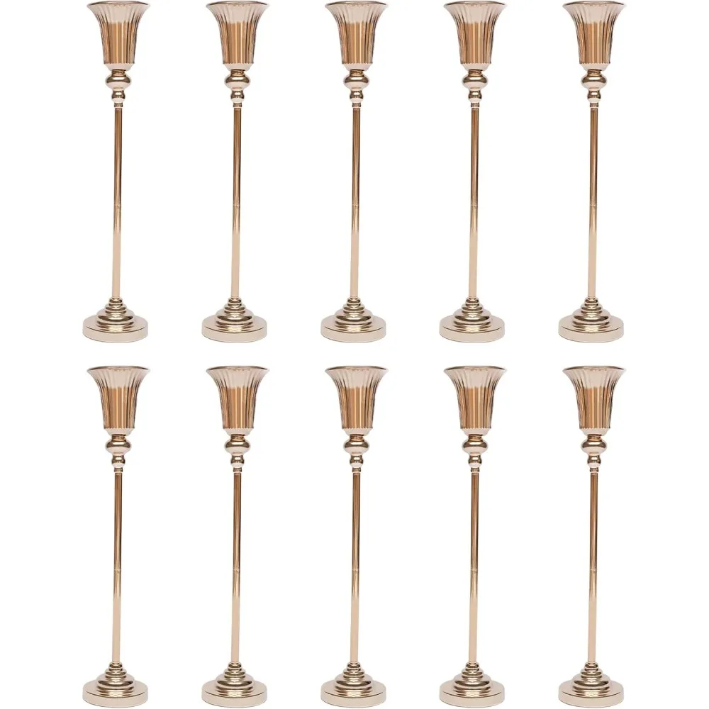 10Pcs Metal Wedding Flower Trumpet Vase Gold Tabletop Centerpieces Decor Vase Road Lead for Ceremony Birthday Home Decoration