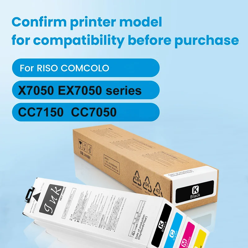 1PC Compatible Ink Cartridge for Riso Comcolor X7050 EX7050 Series CC7150 CC7050 Printer with Chip and Pigment Ink BK C M Y