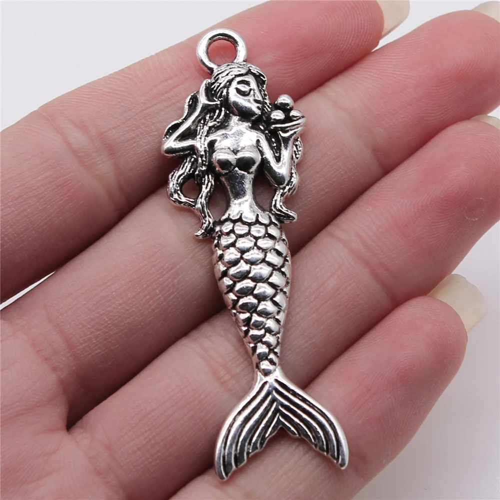 

Wholesale 30pcs/bag Mermaid Pendant Charms Wholesale DIY Jewelry Making Jewelry Finding Antique Silver Color 20x62mm