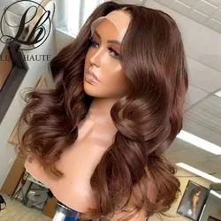 Body Wave Chocoladebruin 13X4 Lace Front Pruiken 180% Dichtheid Gekleurde Synthetische Donkerbruine Kanten Voorkant Pruik Voor Zwarte Vrouwen