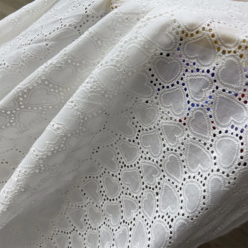 Heart Hollow Pure Cotton Lace Embroidered Fabric Children's Dress Women's Clothing Handmade Sewing Fabric
