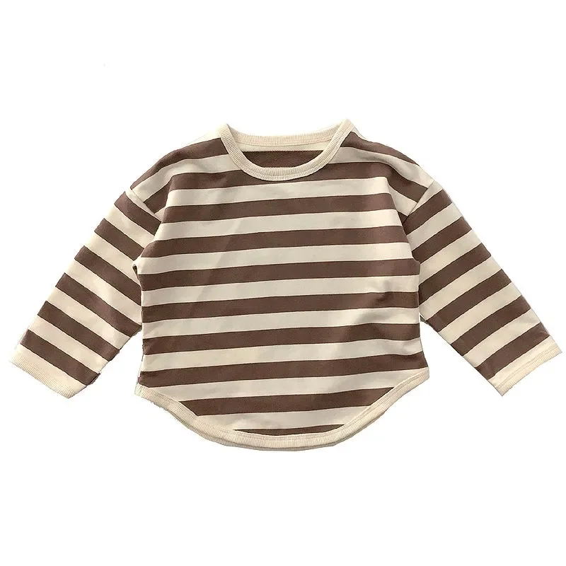 Fashion Children Boys Long Sleeve Striped T-shirt Tops Loose Kids Autumn Clothing Crewneck Pullover Baby Girl Blouse Sweatshirt