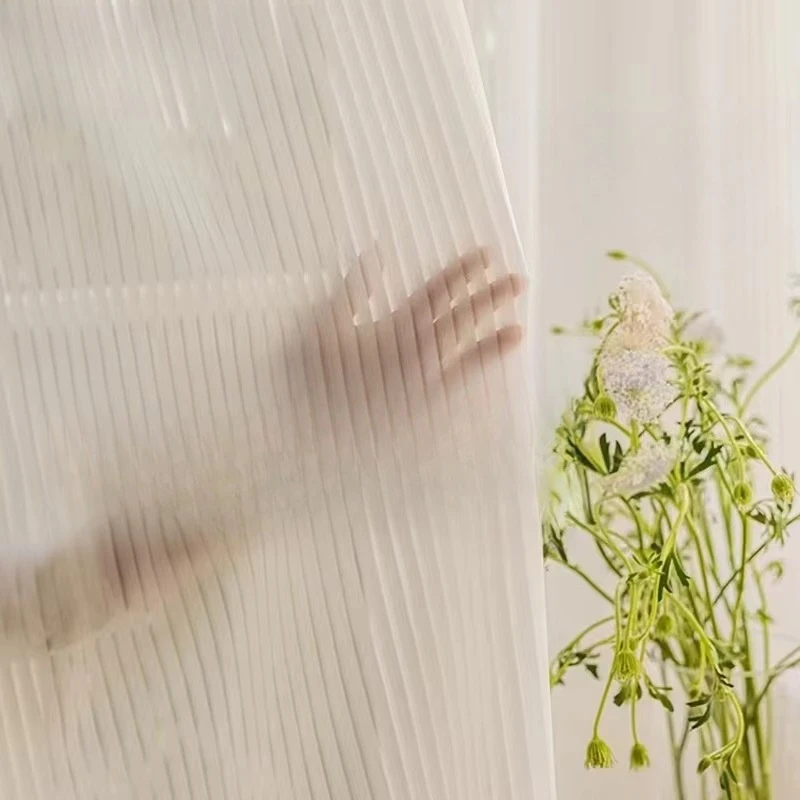 Nordic simple white transparent fabric accordion transparent tulle vertical blinds chiffon translucent living room curtains