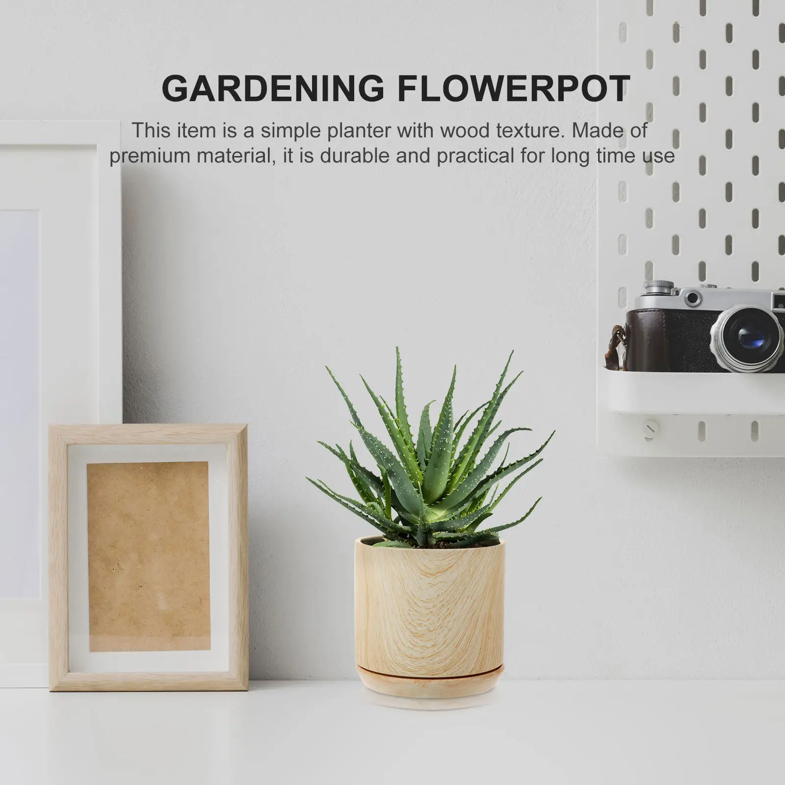 Wood Texture Ceramic Planter Flowerpot Desktop Balcony Living Room Succulent Plant Pot Household Gardening Container with Tray