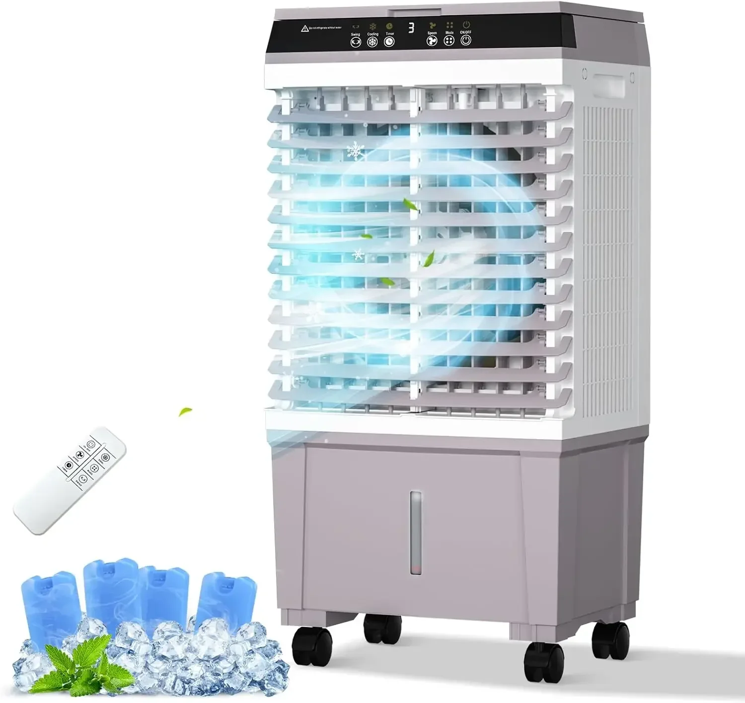 1800CFM Portable Evaporative Cooler, equipped with ice packs, 12H timer and remote control for indoor and outdoor use