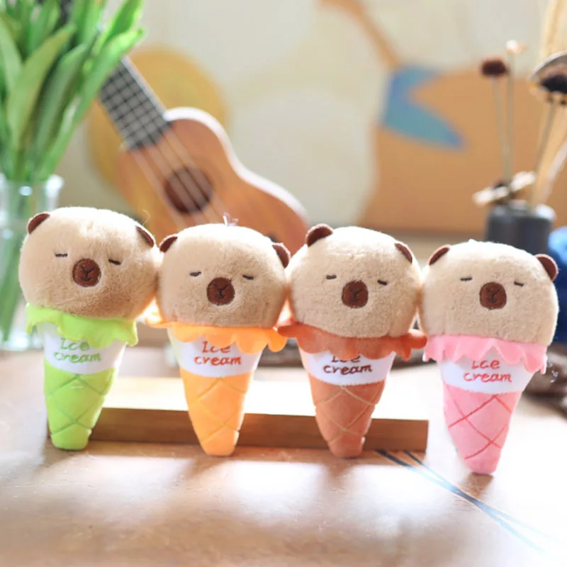 Cute Ice Cream Shape Capybara Plush Toy Cartoon Pendant Soft Stuffed Doll Keychain Ornaments Car Bag Accessories Key Ring Decor