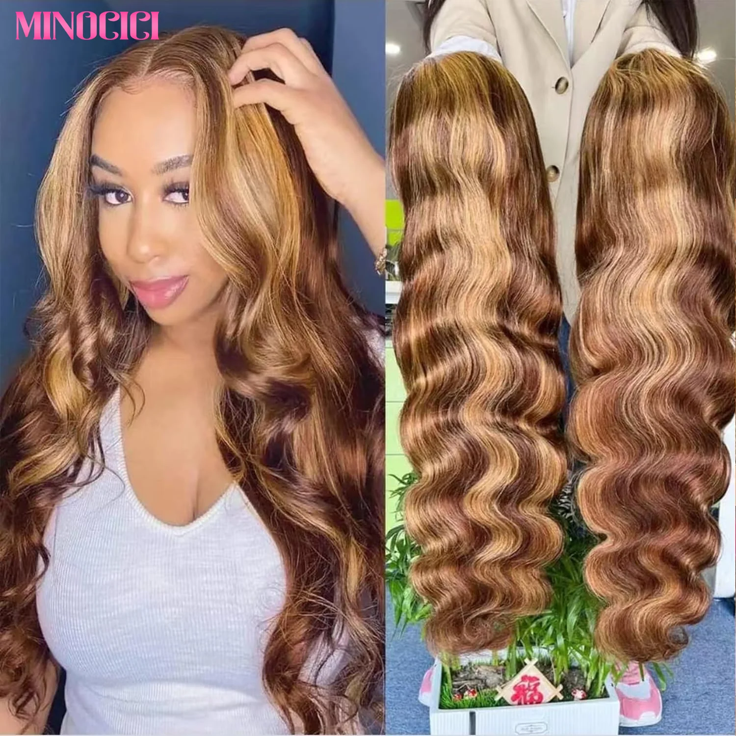 

Парик P4/27 Highlight Body Wave, 13x6 HD, с прозрачной кружевной передней частью, из натуральных волос, 13x4, с прозрачным кружевом, предварительно выщипанный, плотность 200%