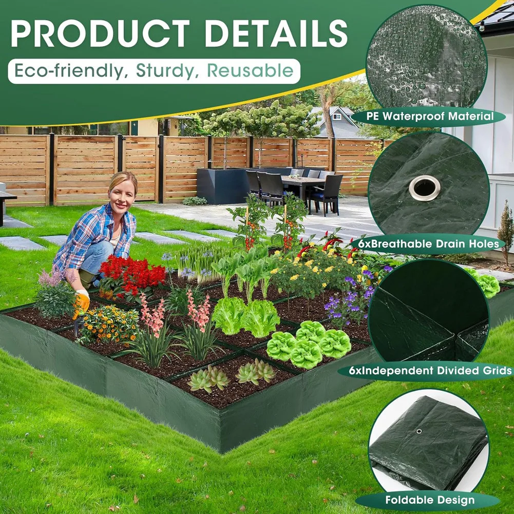 

6 Grids Vegetable Planting Bag, Container Portable Flower Plant Growing Pots Reusable Garden Raised Planting Bed Courtyard Decor