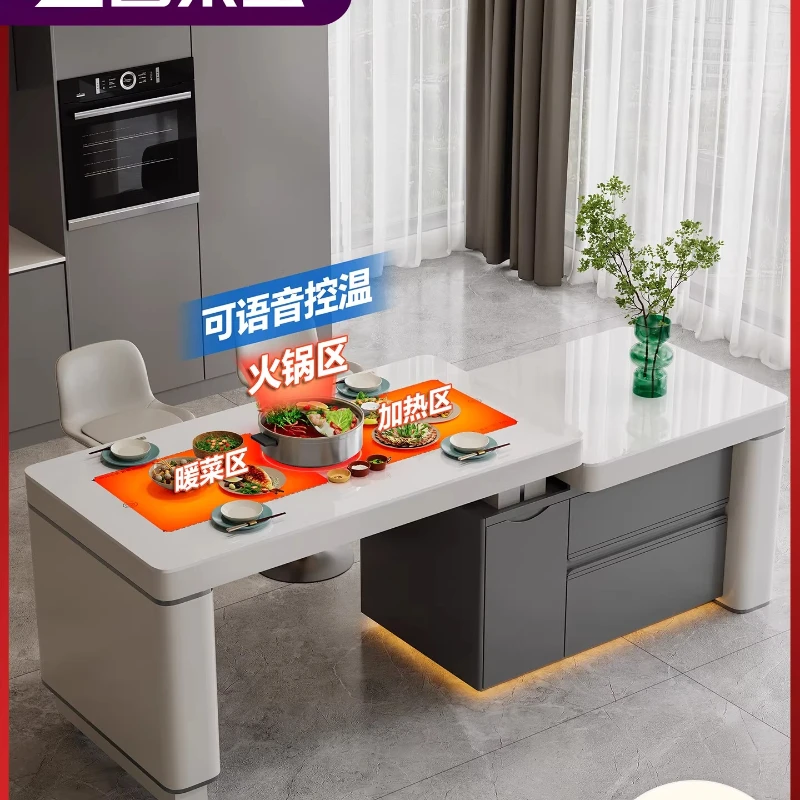 Intelligent Lifting and Retractable Flush Island Dining Table Integrated Multi-functional Household Rock Slab