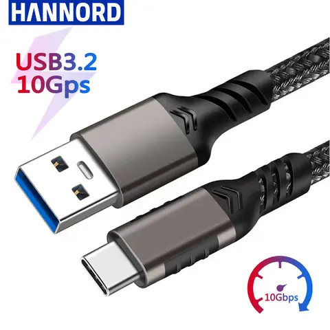 Hannord USB3.2 10Gbps Cable USB A to Type-C 3.2 Data Transfer USB C SSD Hard Disk Cable 3A 60W Quick Charge 3.0 Charge Cable