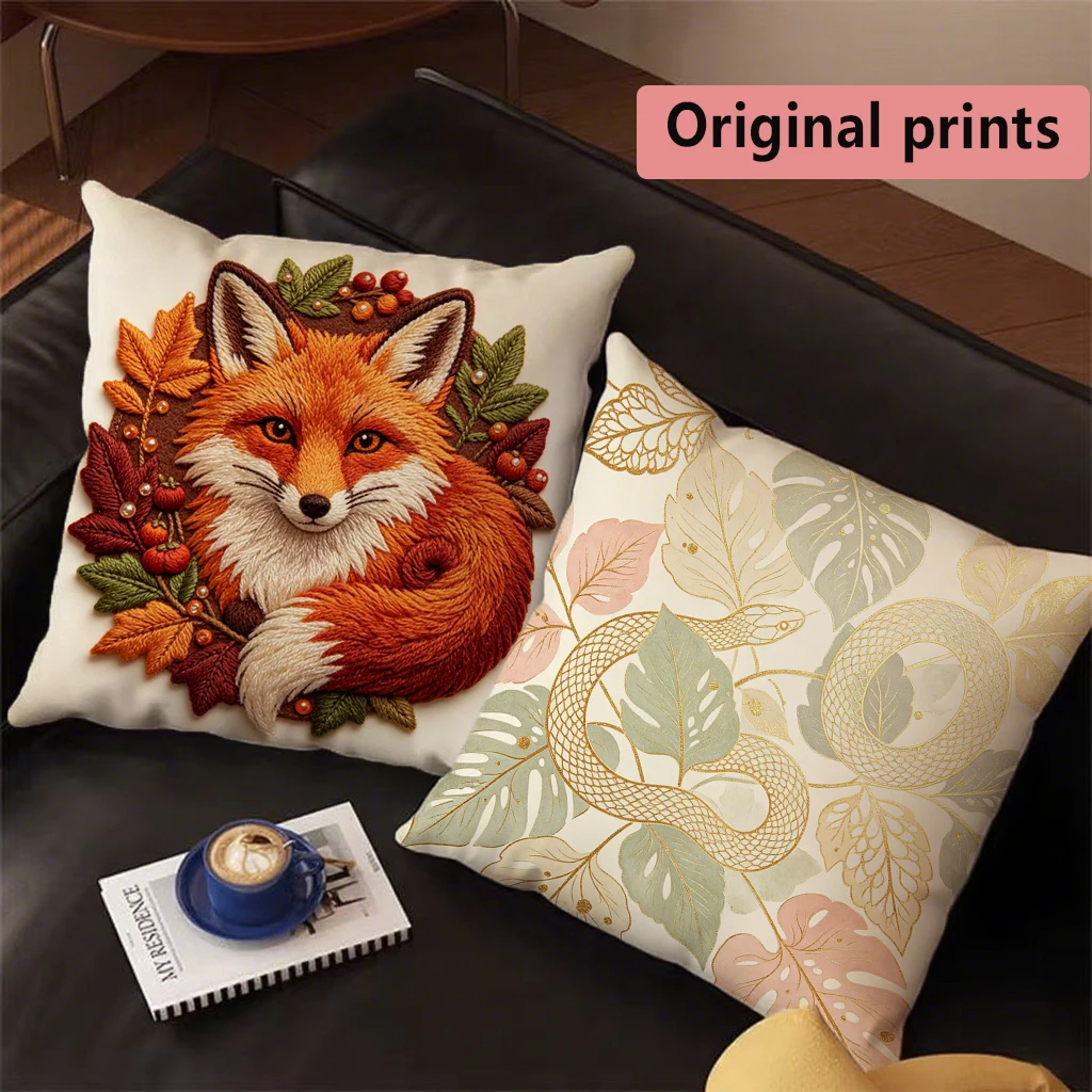 Fox Autumn Throw Pattern Cushion Cover Suitable for Sofa Bedroom Car Pillow Cover