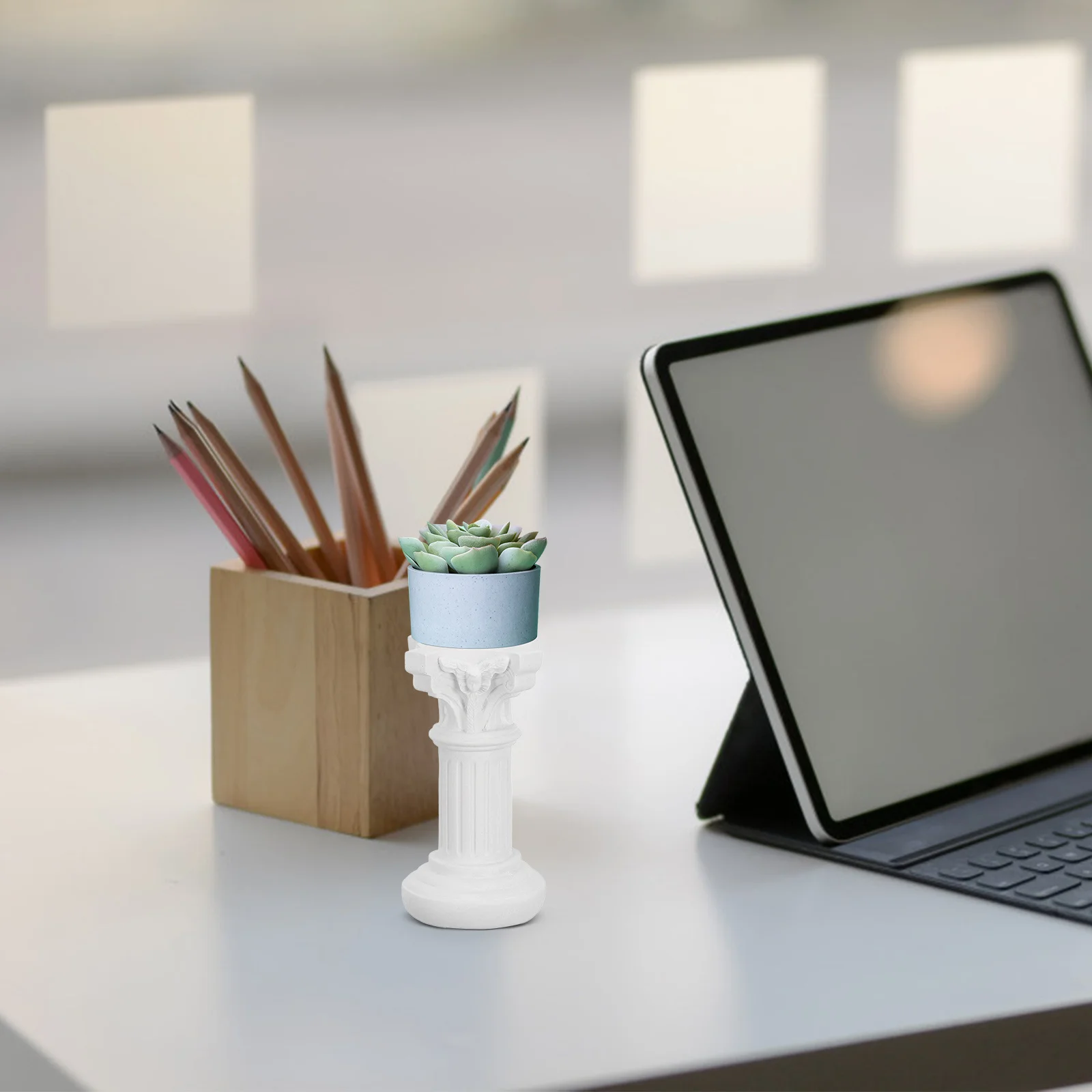 عمود زخرفي صغير من الراتنج على شكل عمود روماني للحفلات والمنزل والشرفة والصور وديكور الطاولة وحامل نبات صغير بوعاء #1