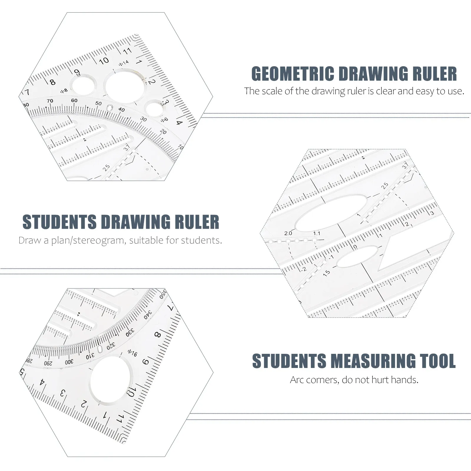 Geometric Drawing Ruler Multifunctional Ruler Long Lasting Precise Measurement School Office Use Test Protractor