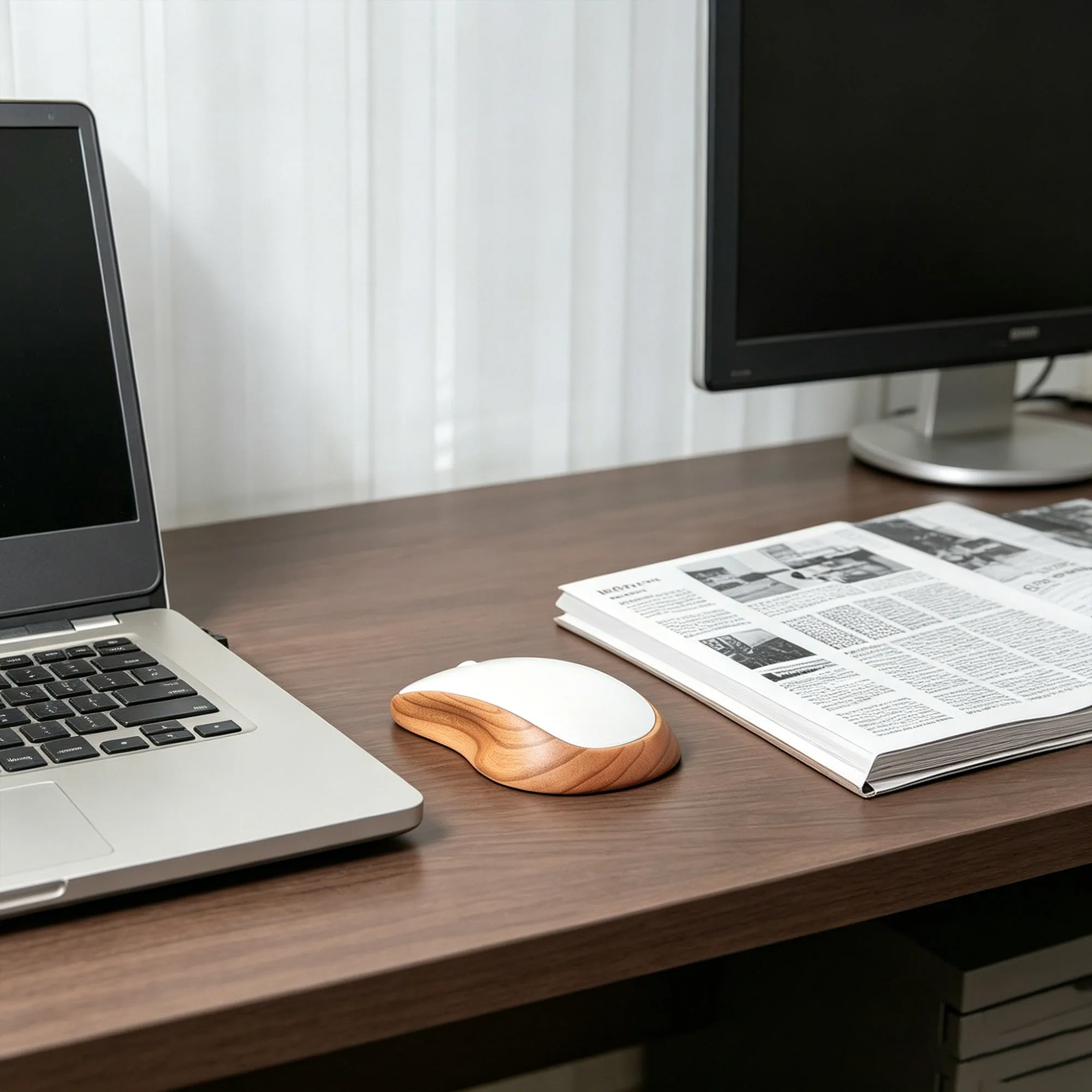Luxury Shockproof Nature Magic Mouse Waterproof Beech ， Walnut And Cheery Wood Mouse Base With USB Port .