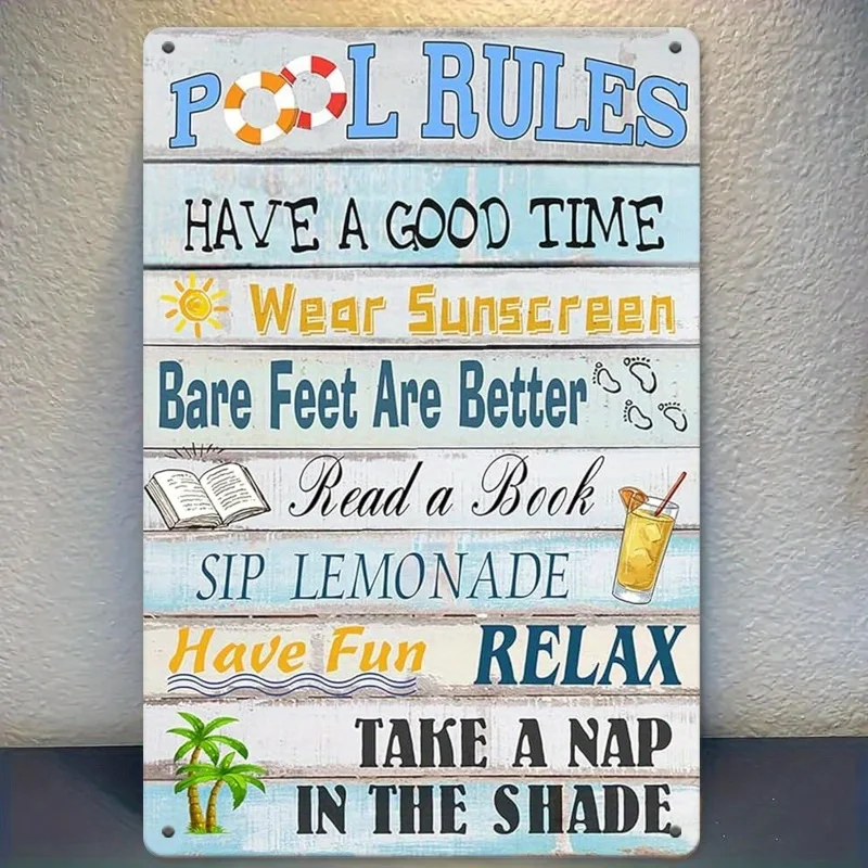 Swimming Pool Rules Sign, Have Fun And Remember to Wear Sunscreen, Suitable for Swimming Pool Wall Art Decoration, Room, Home