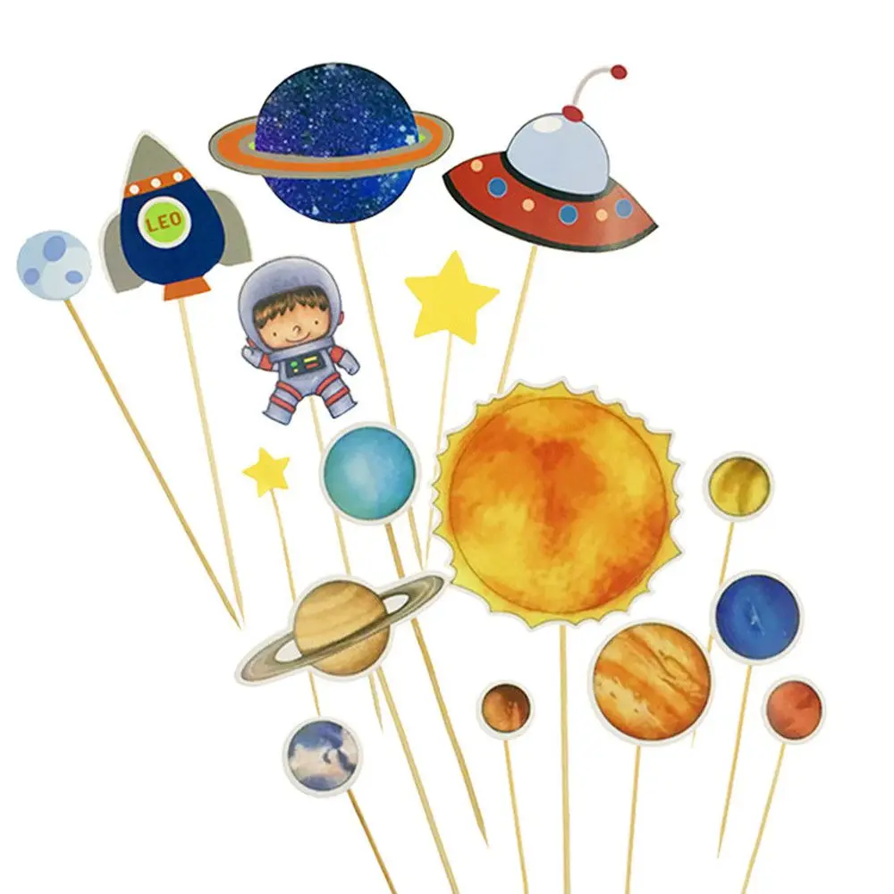 7pcs/9pcs Homemade planet cake Toppers Outer Space Cupcake Toppers Astronaut Solar System Cupcake Decorations for Boys Girls