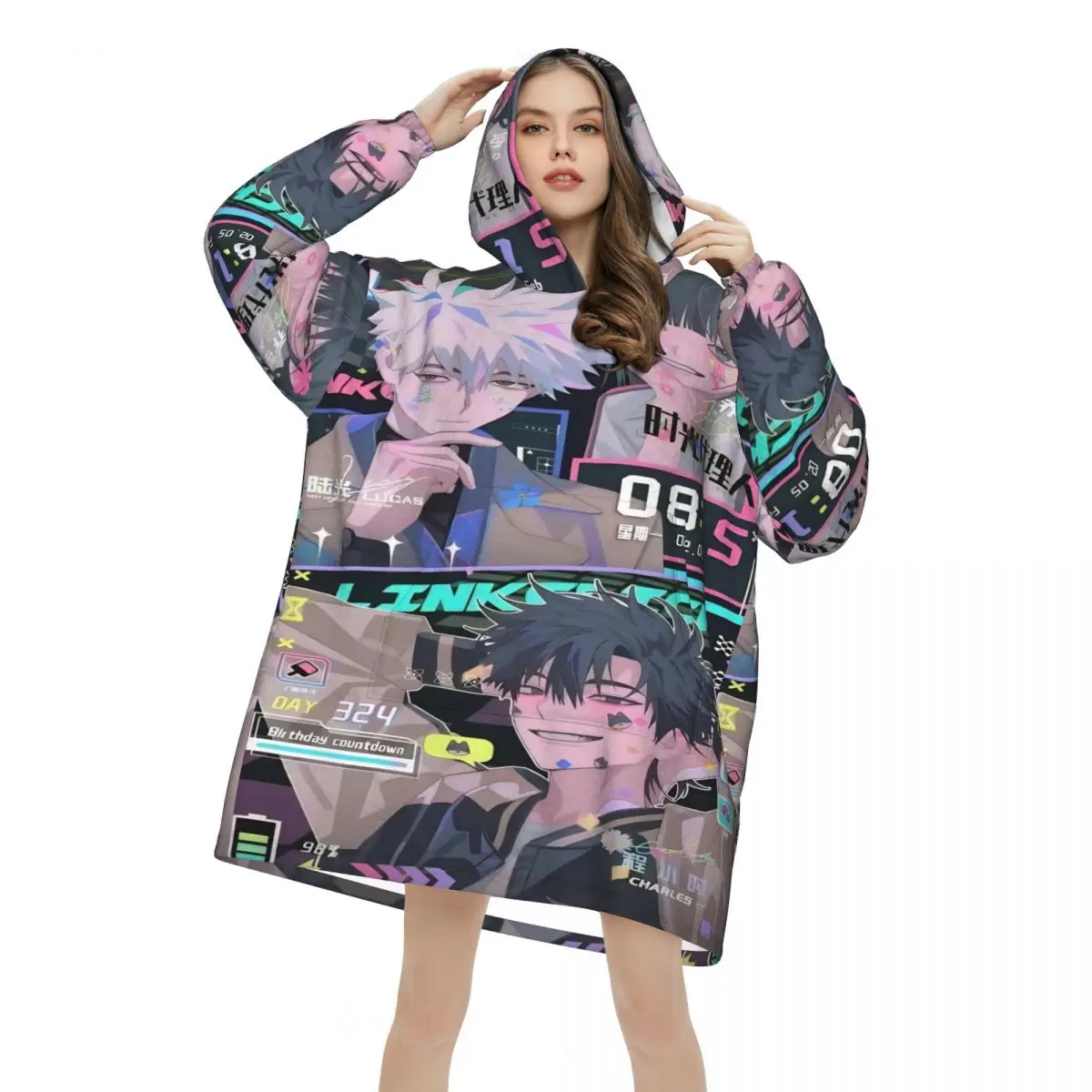 Link Click Wearable Blanket Hoodie for Women Men Warm Cozy Large Blanket Sweatshirt Thick Fleece Hooded Blanket with Pocket