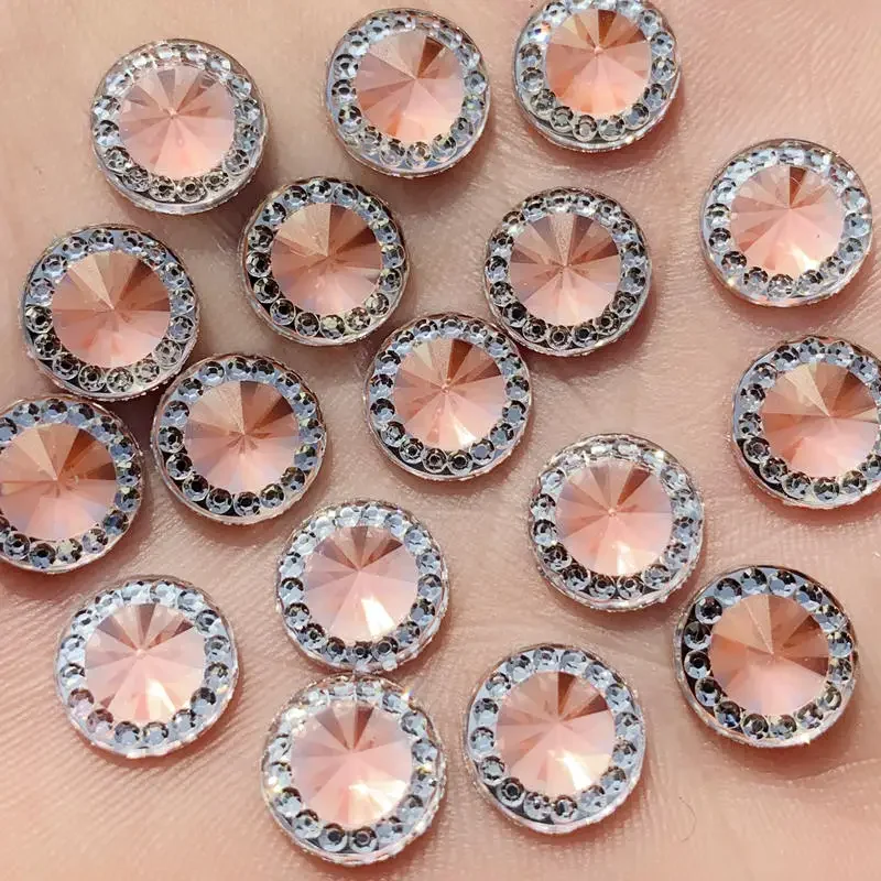 80PCS 10mm Two-tone Round Flat Back stones and crystal Resin Rhinestone trim Gems For Costume Button Crafts -HA33