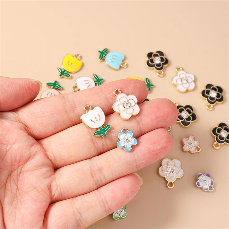 20 Stück gemischte bunte Emaille-Blumenanhänger für die Schmuckherstellung, Tropfenohrringe, Halsketten, Armbänder, DIY-Bastelzubehör – Detail 1