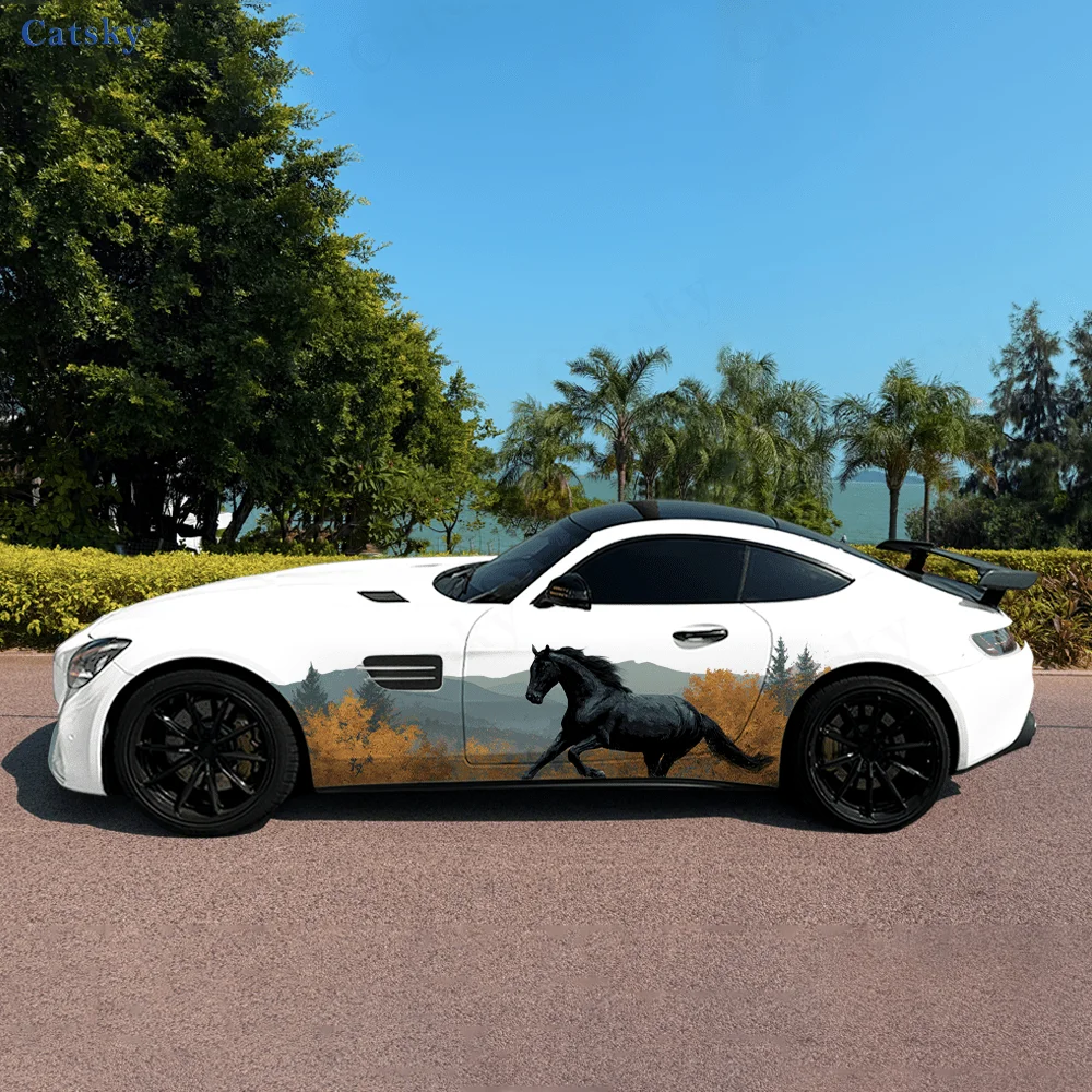

Black Horse Running Grass Car Vinyl Wraps Decal Self-adhesive PVC Sticker Suitable for Trucks SUV Decor Auto Accessories Gift