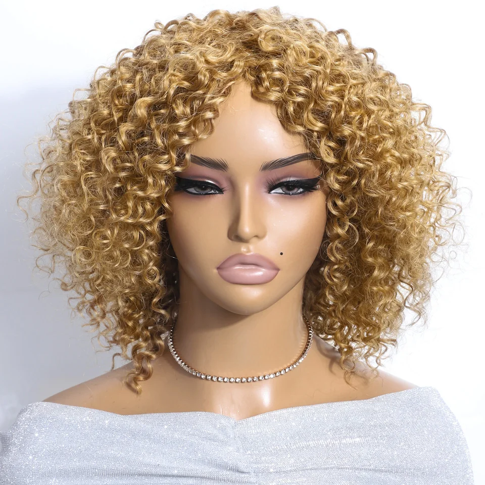 Lekker Wear to go Honey Blonde Short Afro Kinky Curly Bob Human Hair Wig For Women Brazilian Remy Hair Full Machine Made Bob Wig