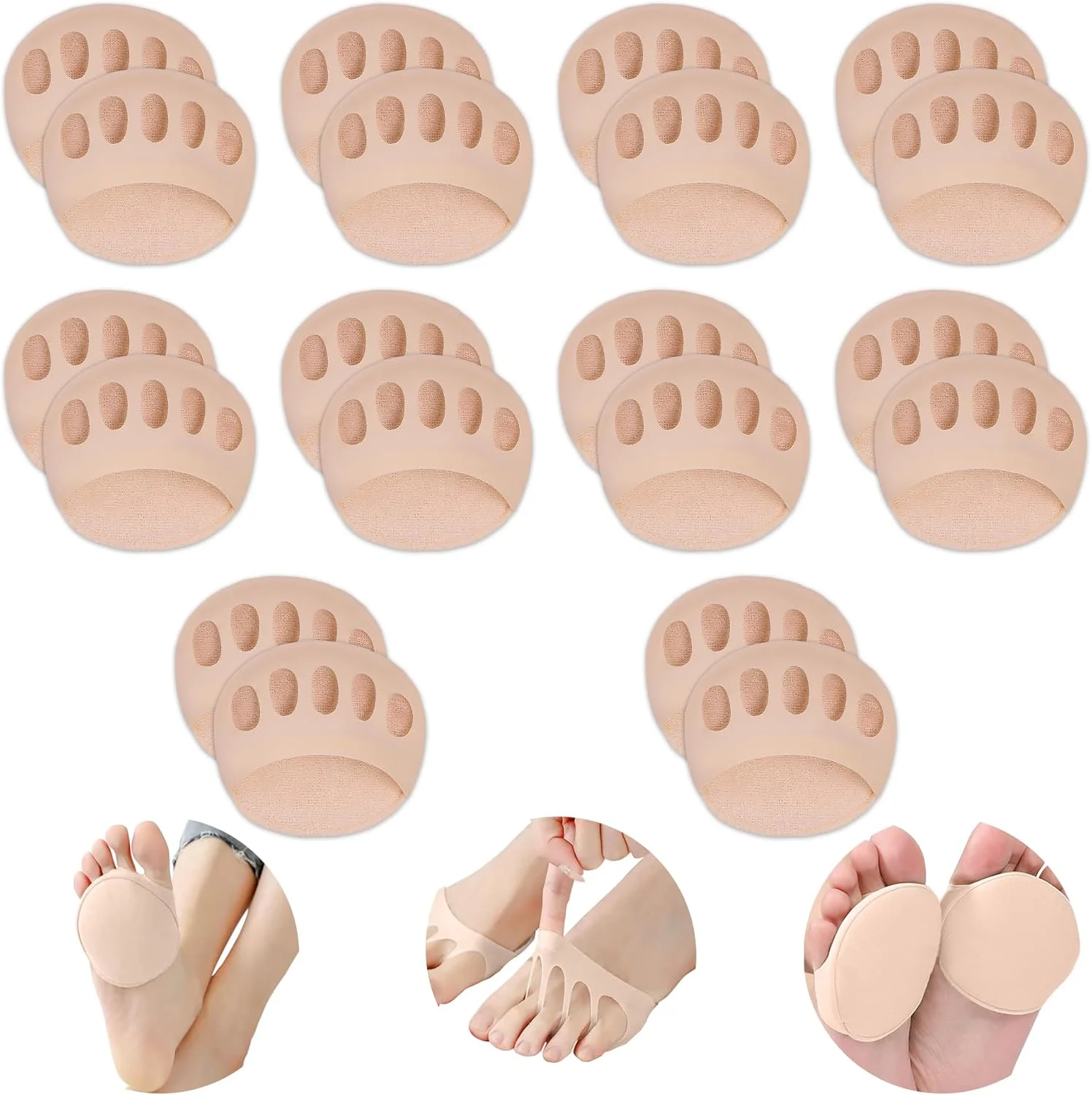 5/10Pairs Ball of Foot Cushions Honeycomb Fabric Metatarsal Pads Invisible Socks Pads for Women and Men Reusable Forefoot Pads