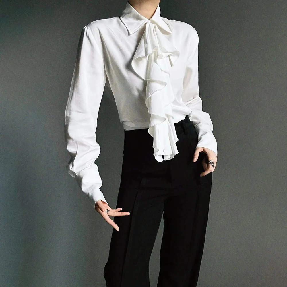 Y2k Court Ruffle Shirt Genderless British Elegant Streetwear Fashion Romantic Victorian Avant Garde Unisex Long Sleeve Top 2026