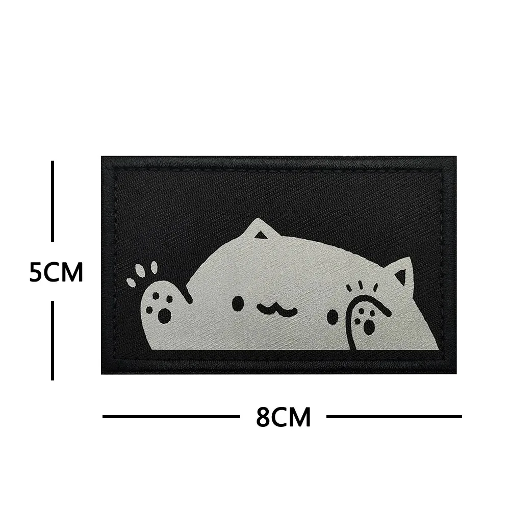 Reflective Cartoon Cat Tactical Patches Cute Cat\' Teryx Hook&Loop Emblem Funny Cat Expression Morale Badge DIY Backpack Stickers