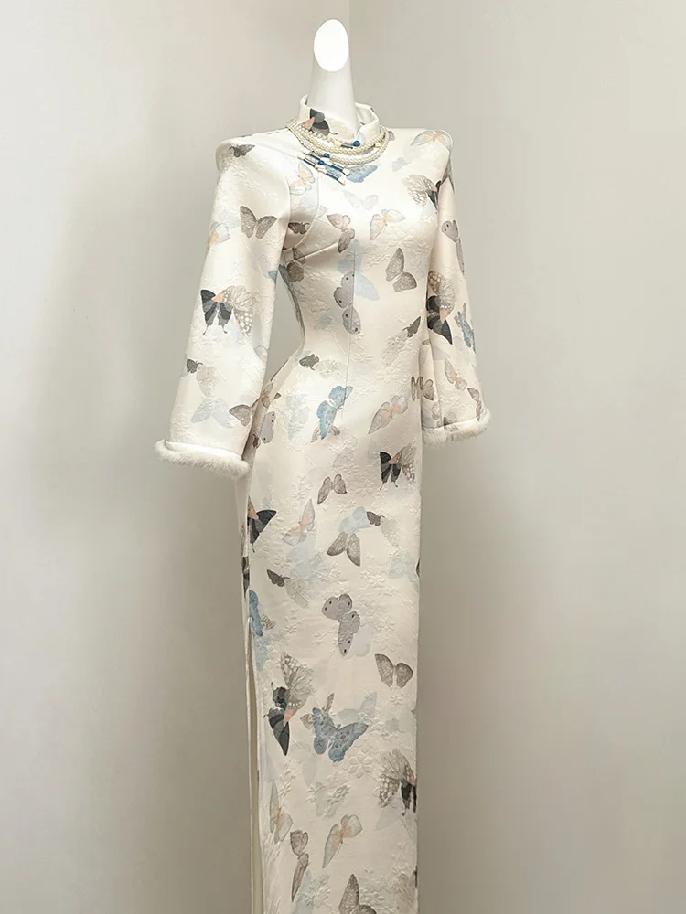 

New Chinese Sle Long Qipao Fro Coat with Fce High Waist Design Wedding Dr Pattern for Engagement And Dail...
