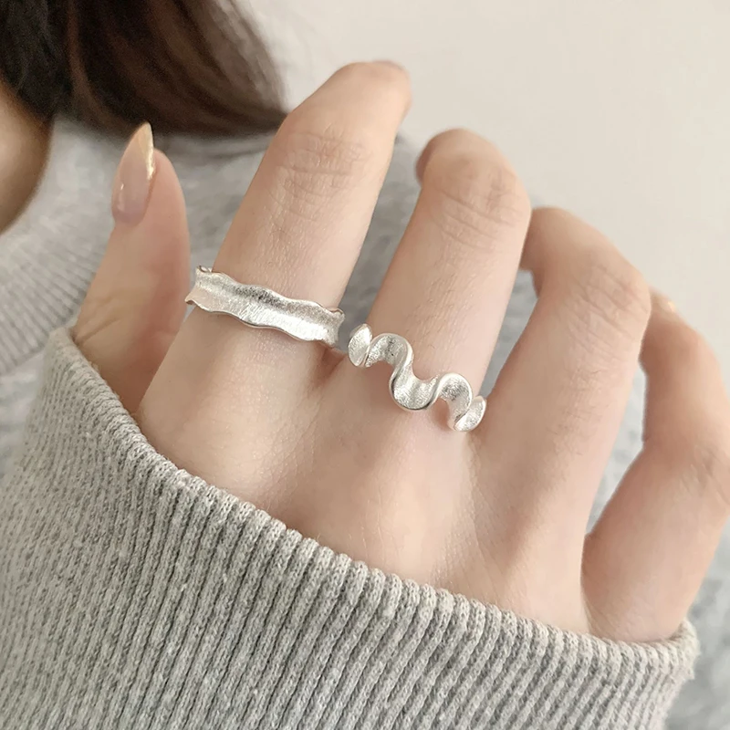 GANPUP Minimalistischer Gebürsteter Verstellbarer Fingerring für Damen, Modischer Silberfarbener Ring, Schmuckgeschenk für Partys – Detail 6