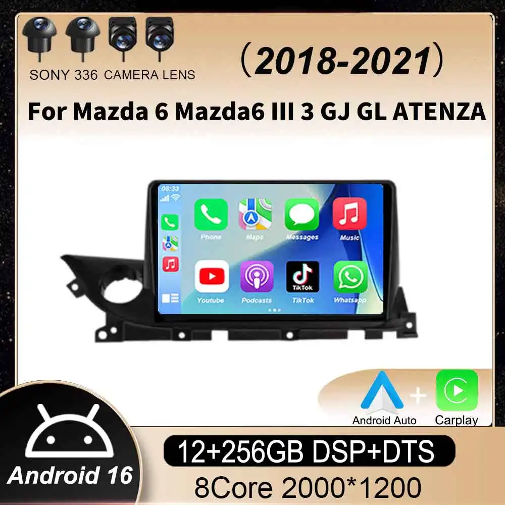 Android 16 Wireless Carplay Auto Car Radio For Mazda 6 Mazda6 III 3 GJ GL ATENZA 2018 - 2021 Multimedia Video Player Stereo DSP
